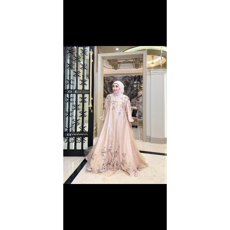 dress mewah printing flower full tile mutiara 100 % ORI SHELLASAUKIA