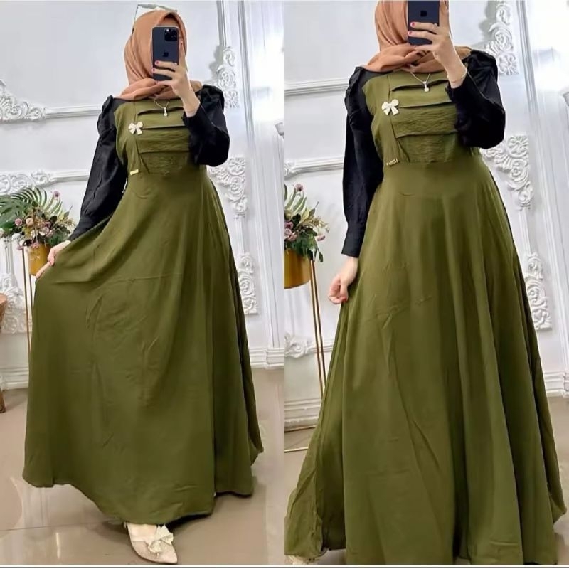 GAMIS TERBARU 2024 ADERA DRESS CRINKLE AIRFLOW KOMBINASI FASHION MUSLIM DRESS SIZE M-L-XL WARNA 9