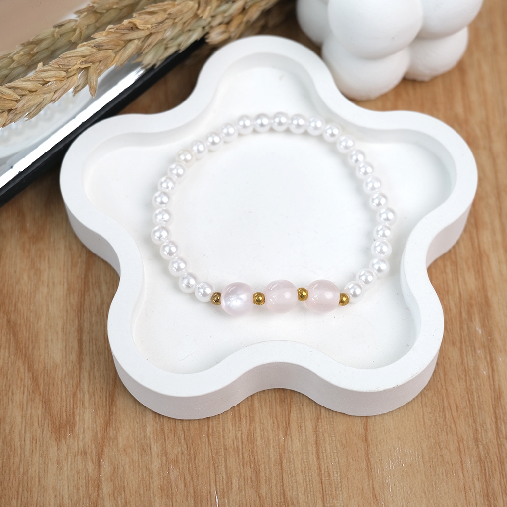 Gelang Monte Warna Polos 3 Gelang Mutiara Mini Putih Polos Kombinasi Tali Karet Elastis