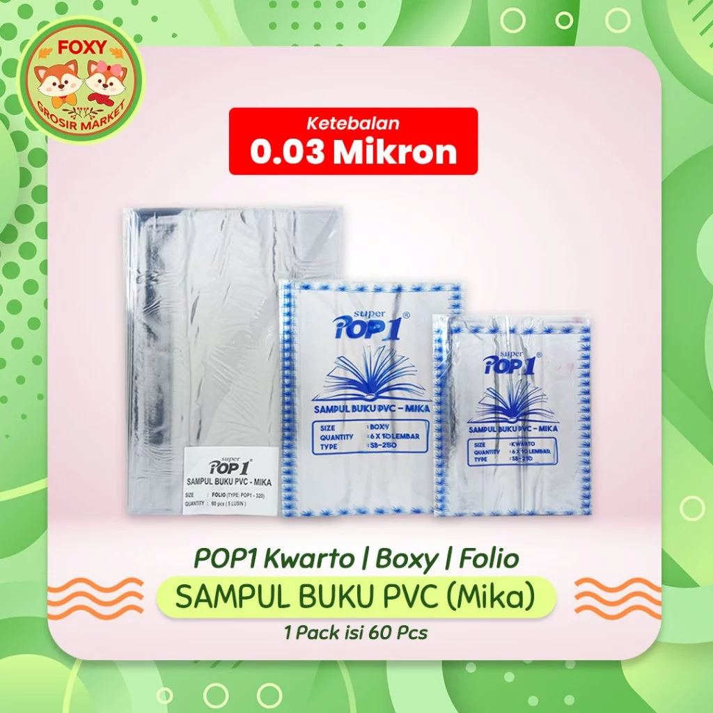 

(LIVE) POP1 Sampul Buku PVC Mika Kwarto SB-210 / Boxy SB-250 / Folio SB-320 60 Lembar Ketebalan 0.03 mm