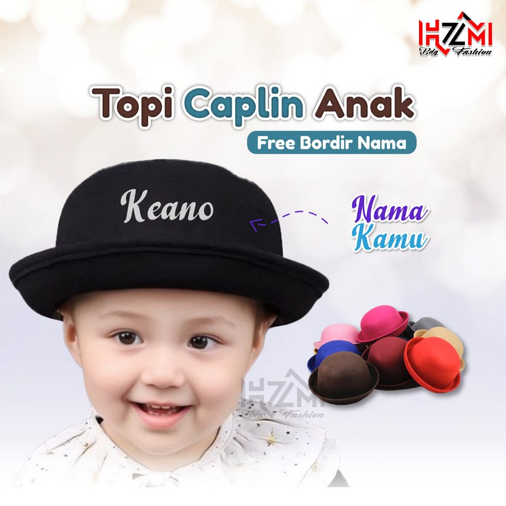 Topi Caplin Anak Free Custom Bordir Nama Laki-Laki Perempuan