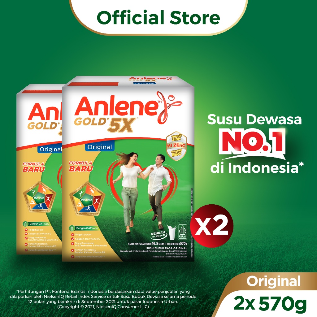 

Anlene Gold 5X Susu Bubuk Dewasa Original 2 x 570g - Nutrisi Tinggi Kalsium Untuk Tulang, Sendi, dan Otot