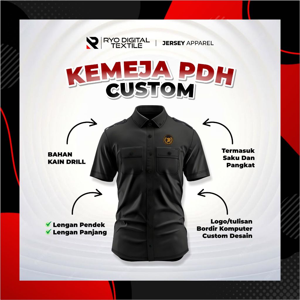 KEMEJA PDH/PDL CUSTOM BORDIR SATUAN & LUSINAN
