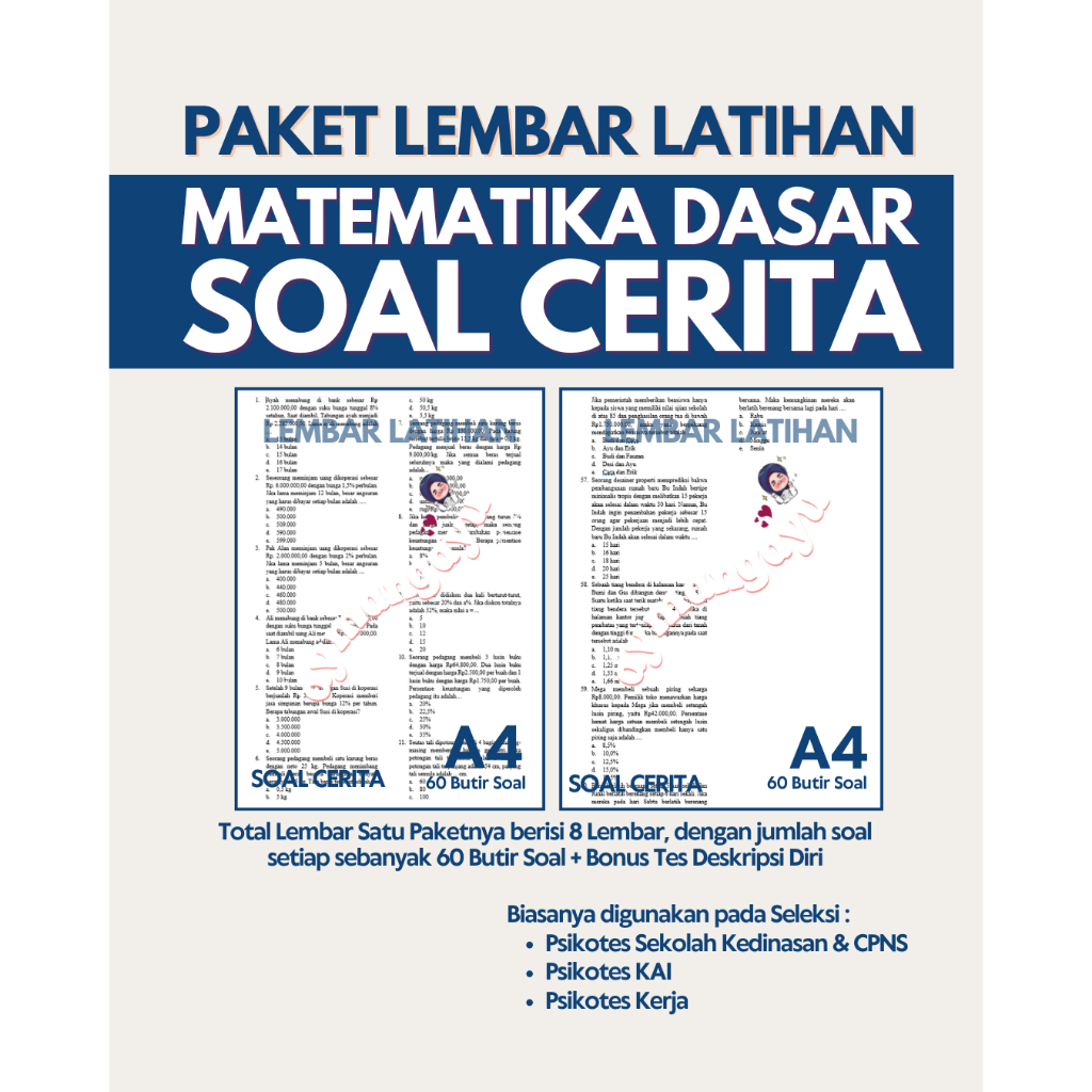 

HJK LEMBAR LATIHAN MATDAS (SOAL CERITA) A4 + BONUS DESKRIPSI DIRI