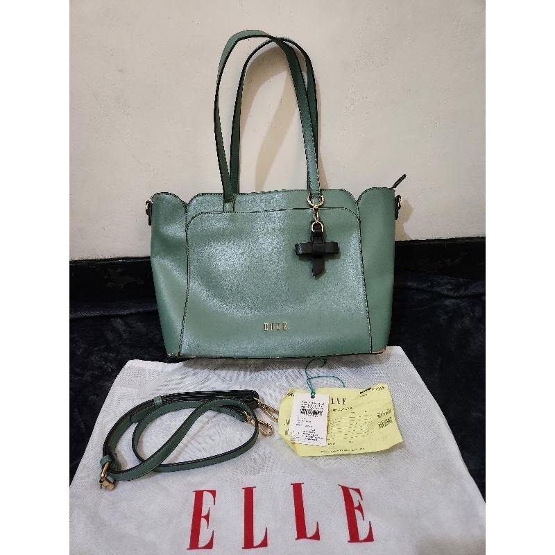 tas elle 41295 totebag wanita preloved warna light green tas selempang original