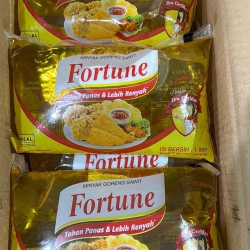 

Minyak goreng fortune 1lt 1 dus isi 12 Dan 2lt 1 Dus isi 6