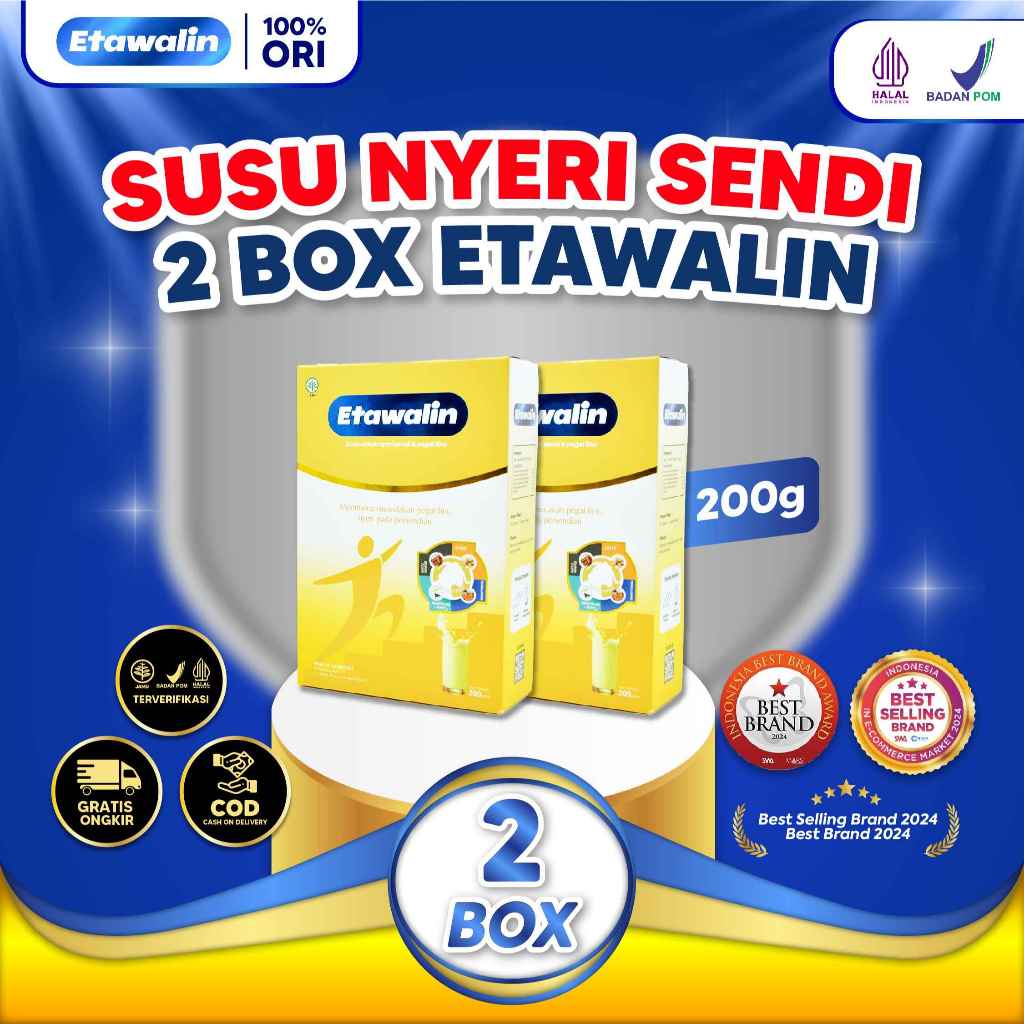 

2 BOX ETAWALIN ORIGINAL SUSU BUBUK ETAWA HERBAL NYERI SENDI DAN TULANG 200 GRAM