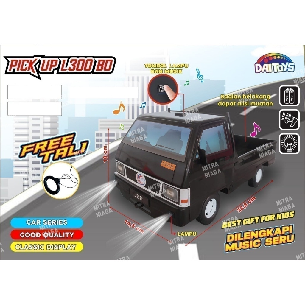 AS Mainan Anak Mobil Pick Up L300 MUSIK DAN LAMPU / Mobil L300 Pick Up Mainan pakai tali tarik DT07