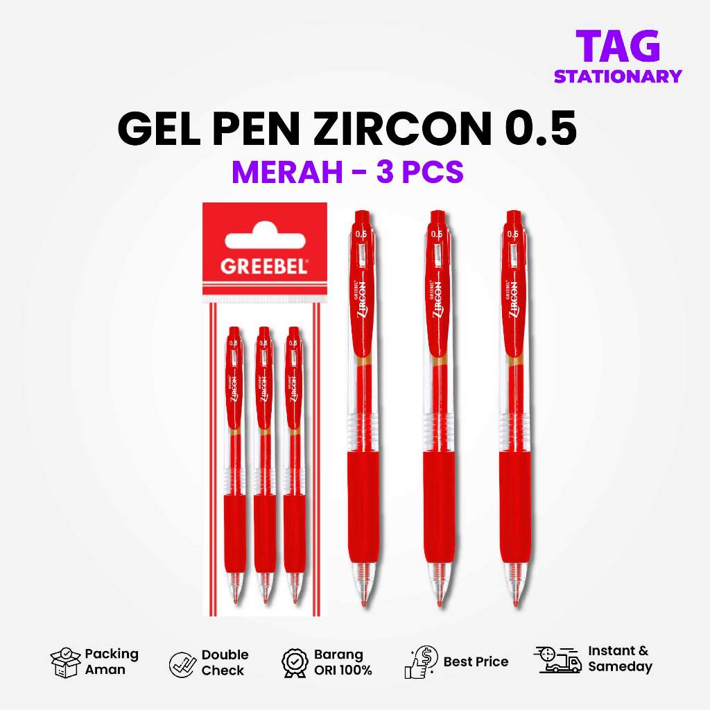 

GREEBEL PULPEN GEL / Gel Pen Gp-509 Zircon Merah 0.5 (3PCS/SET) / Ballpen Bolpen Bolpoin Pena Gel