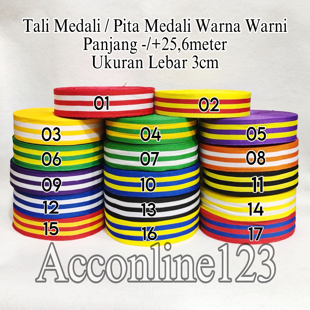 

Pita Tali Medali Ukuran 3cm (5 Strip) Warna Per Roll