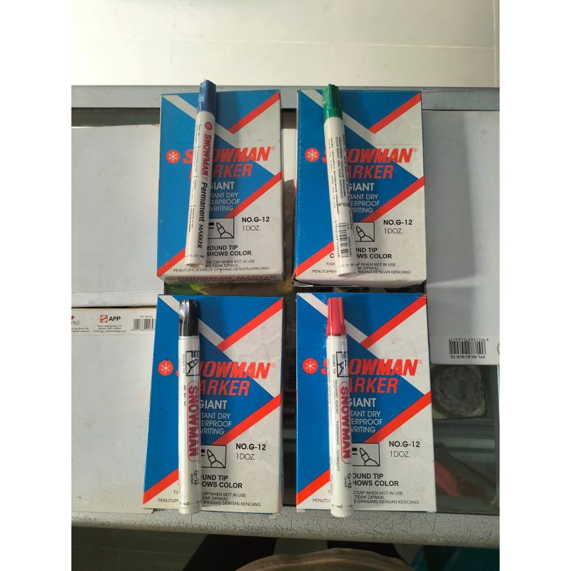 

Snowman Spidol Permanent G-12 Biru / Hijau / Hitam / Merah - Doz isi 12 Pcs.