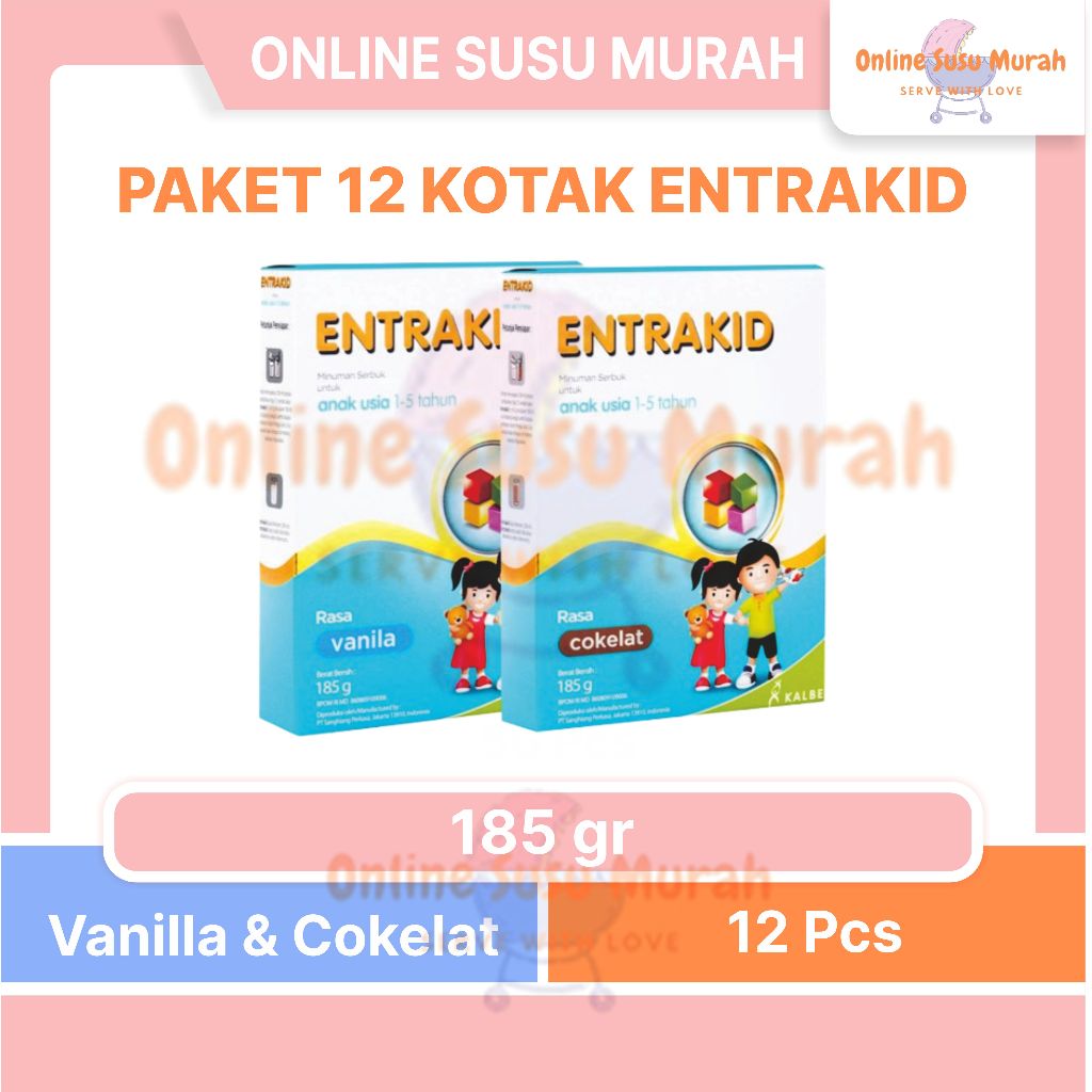 

ENTRAKID PAKET 12 KOTAK VANILA COKLAT 185GR SUSU ANAK 185 GR TINGGI KALORI SSKD