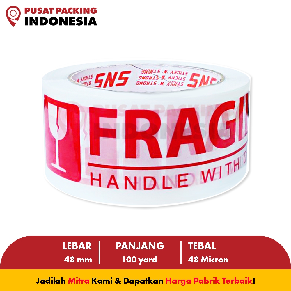 

Lakban Fragile 100 Yard x 48 Mm x 48 Mic Sticky N Strong (SNS) PUSAT PACKING INDONESIA