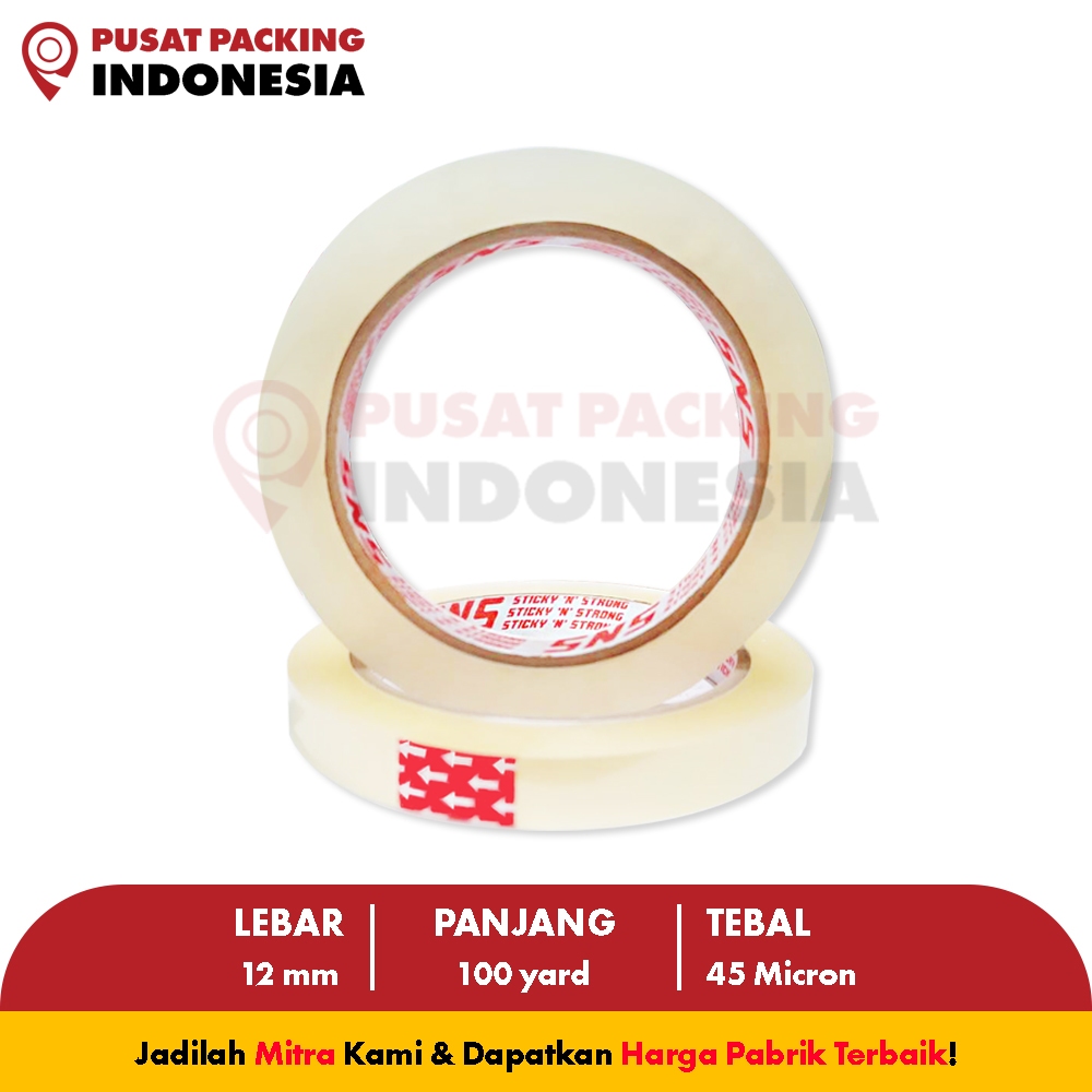 

Isolasi / Solatip Bening 12 Mm x 100 Yard x 45 Mic Sticky N Strong (SNS) PUSAT PACKING INDONESIA