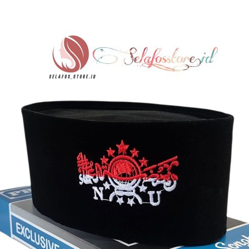 TERBARU Peci Songkok Kopiah Hitam Motif Logo NU Bordir Merah Putih Tinggi 9cm - Peci Anak Sampai Dew