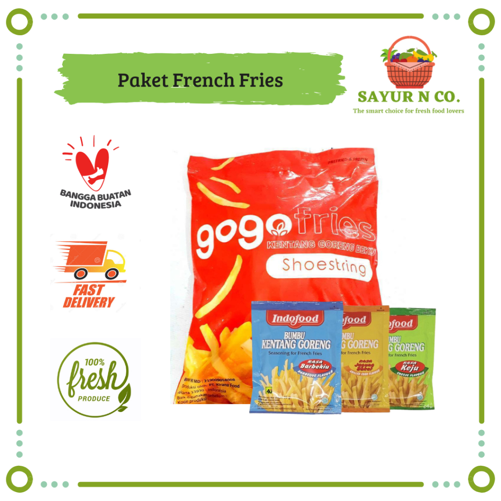 

Bundling GOGO Fries Shoestring - INDOFOOD Bumbu Kentang Goreng | Sayur N Co Bekasi