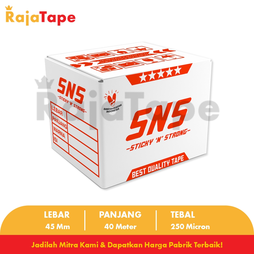 

Lakban Kain Hitam/Kuning/Putih Jumbo / Cloth Tape Jumbo 40 Meter X 45 Mm X 250 Mic SNS RAJA TAPE