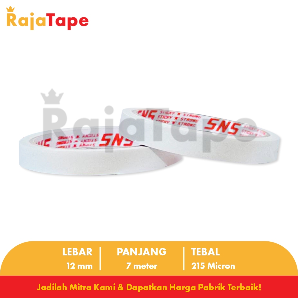 

KHUSUS SAMEDAY / INSTANT (1 Karton) Double Tape 12 Mm x 7 Meter x 215 Mic Sticky N Strong (SNS)