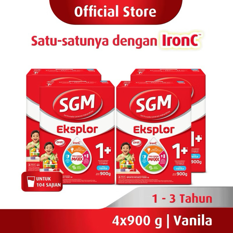 SGM EKSPLOR 1+ dengan ironC susu pertumbuhan rasa madu 900GRX4 dus