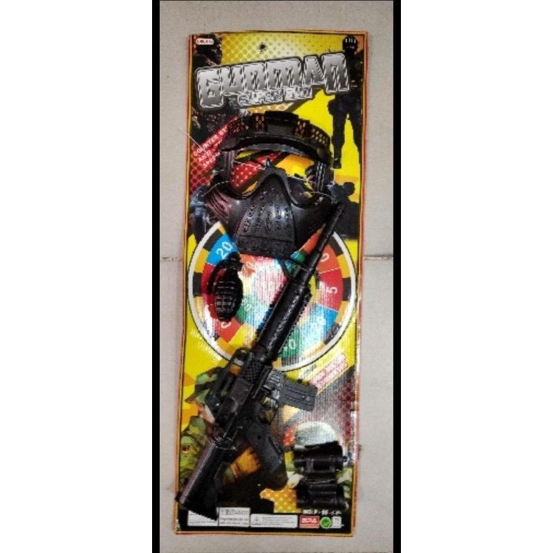 mainan anak senapann + topeng + granat