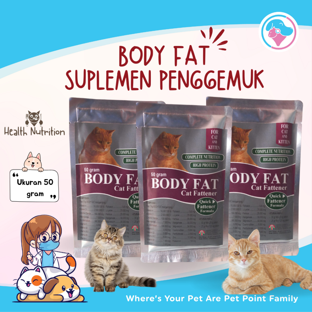 Vitamin Penggemuk Badan Kucing -  Body Fat 50 gram Suplemen Bubuk Menggemukkan Kucing