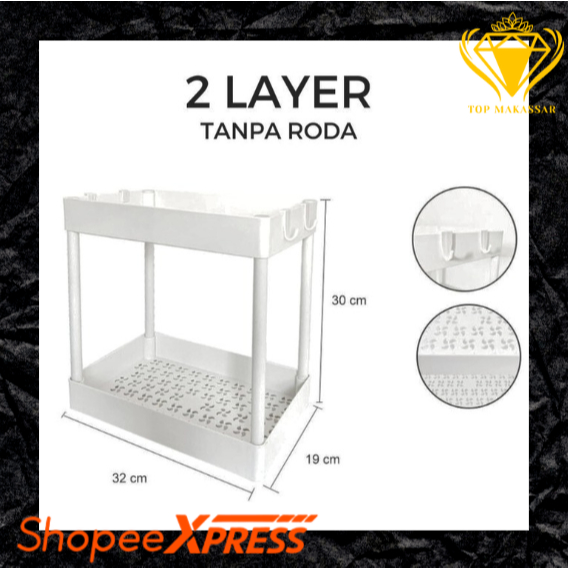 Rak Troli Susun Plastik serbaguna - Rak Toilet - Rak Kamar Mandi Segi Empat 2 Susun