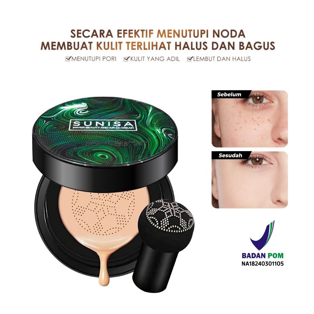 Sunisa Cushion Waterproof BPOM Foundation Shade Natural BB Cream Bedak Padat Tahan Lama Anti Air