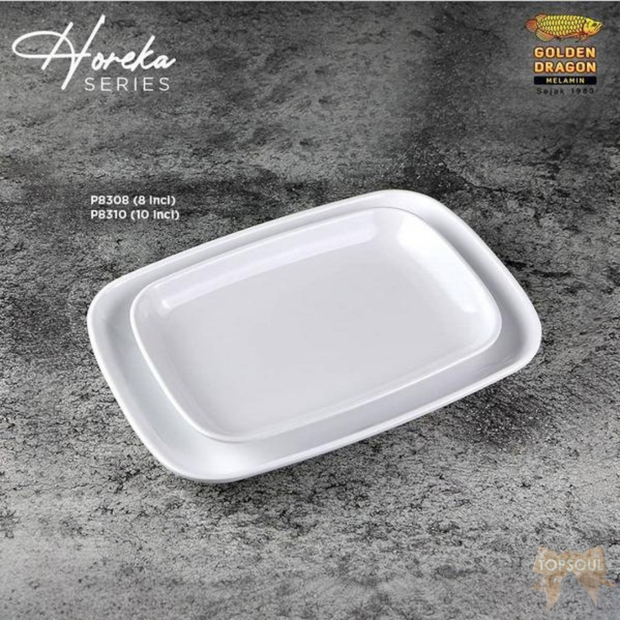 Piring Kotak Dalam 10 inch Resto Saji Melamine Putih Hitam Golden Dragon P8310