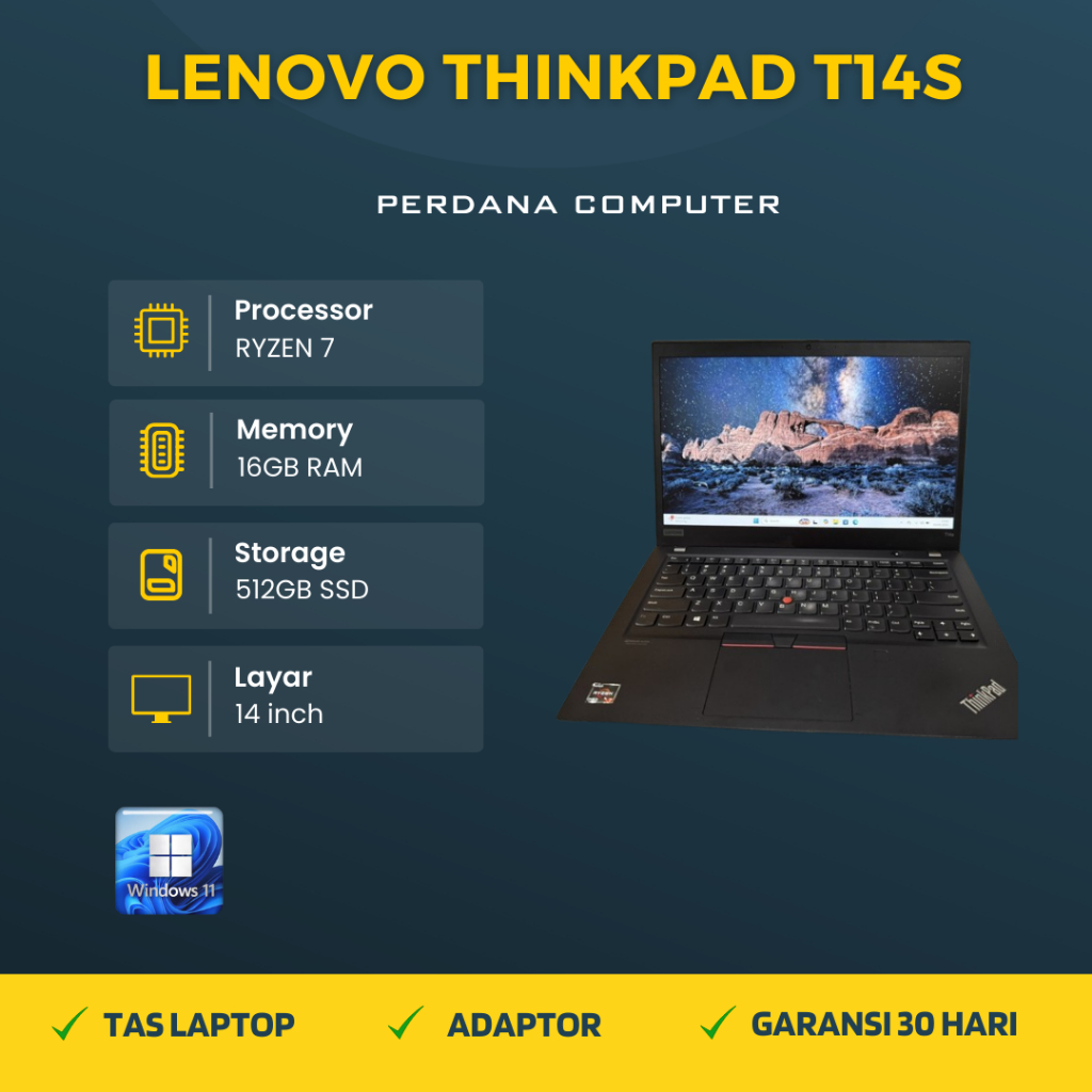 Lenovo Thinkpad T14s AMD Ryzen 7 Pro 4750u Ram 16GB SSD FHD IPS VGA AMD Radeon