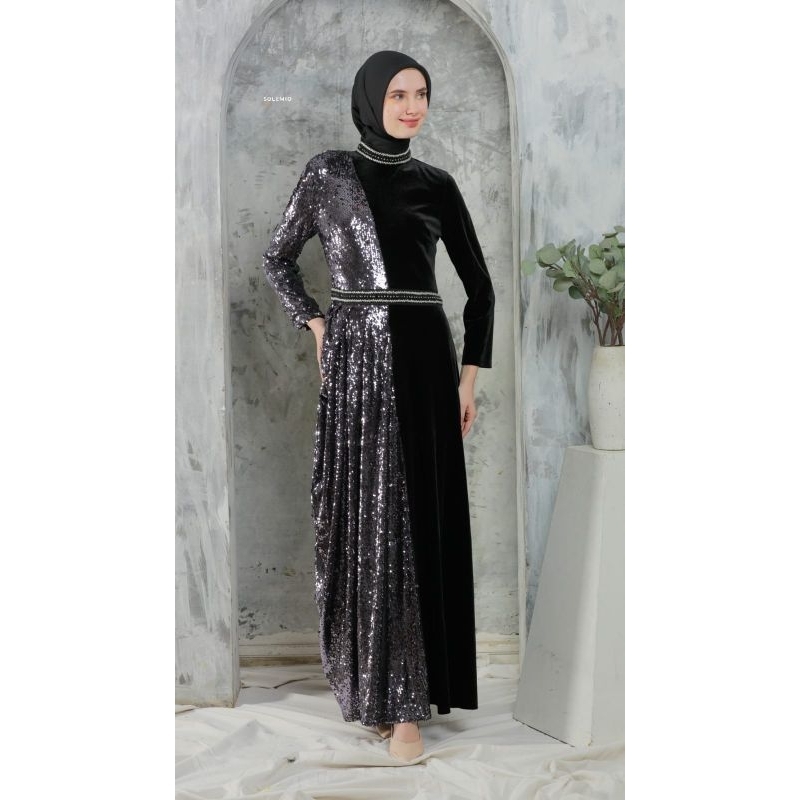 SOLEMIO MAXIDRESS / TERUSAN / GAUN PANJANG / GAMIS MUSLIM  VELVET SEQUIN IMPORT