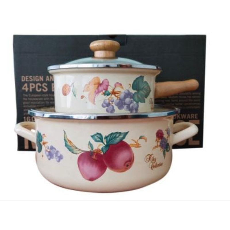 Panci Set Enamel Verona Tutup Kaca Tempred