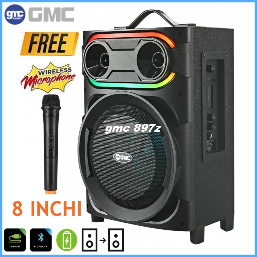 Speaker GMC 897Z Bluetooth Portable 8 inch Pairing free Mic Wireless
