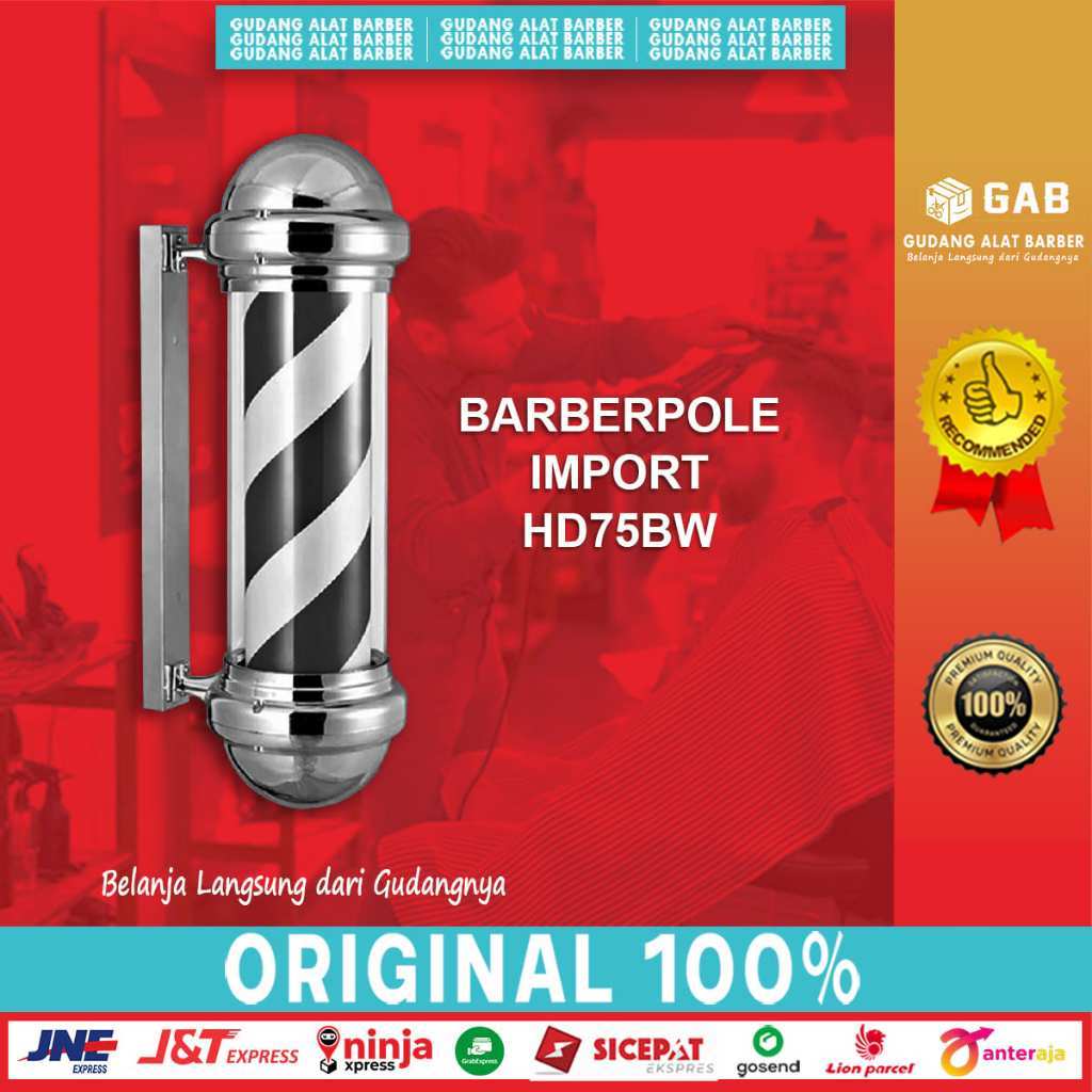 Barberpole Black and White HD75 Lampu Barbershop Pangkas Rambut Accessories Barber Hitam Putih