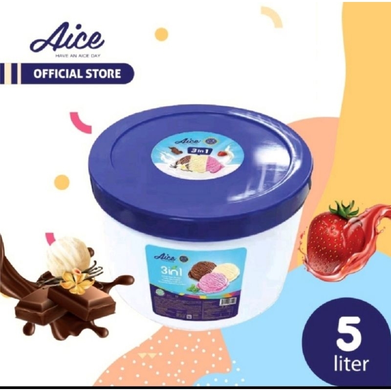 

Aice 5 Liter 3 Rasa Coklat Vanilla Strawberry.
