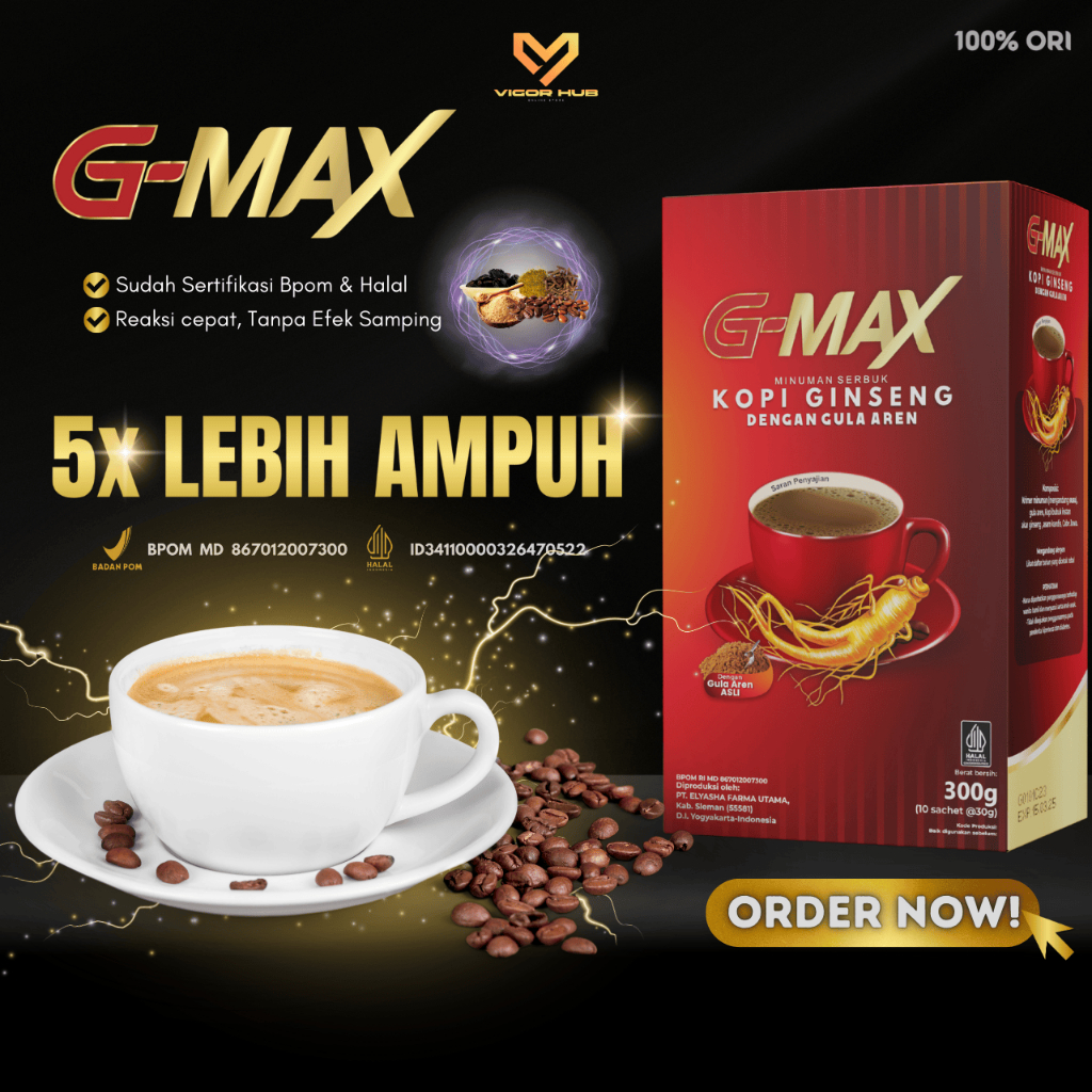 

G-MAX Kopi penambah stamina pria Extra Ginseng dan gula aren - Box Isi 10 Sachet @30gr
