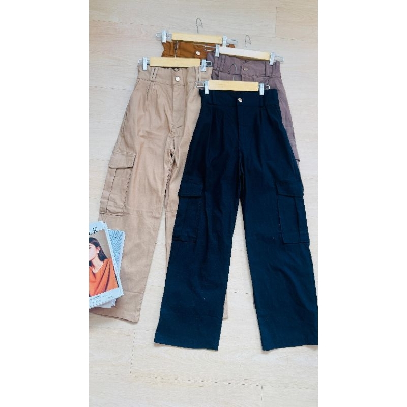 Celana Kulot Chinos | Celana Cargo Kulot Wanita Polos Saku