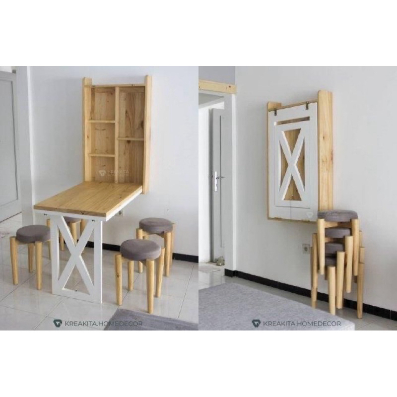 Meja makan lipat mini bar jati Belanda