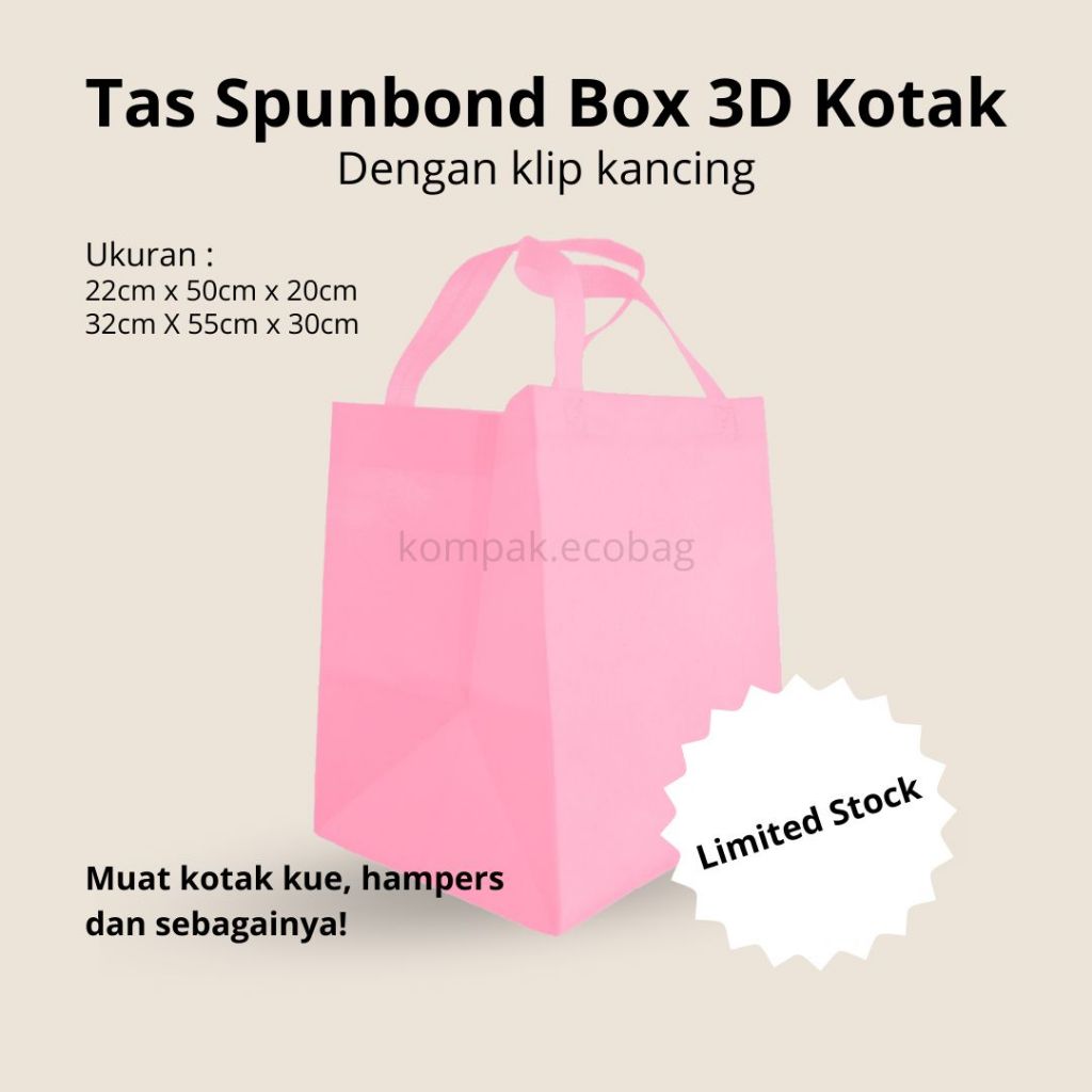 

1 LUSIN/12 Pcs - Tas Spunbond Press Box 3D Kotak (DENGAN KLIP) Kantong Goodie Bag Dus Kue Nasi Bento Hantaran 22 x 50 x 20 - 32 X 55 x 30