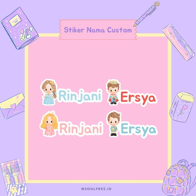 

Stiker Nama Custom / stiker vinyl matte / stiker waterproof / PRINCE AND PRINCESS