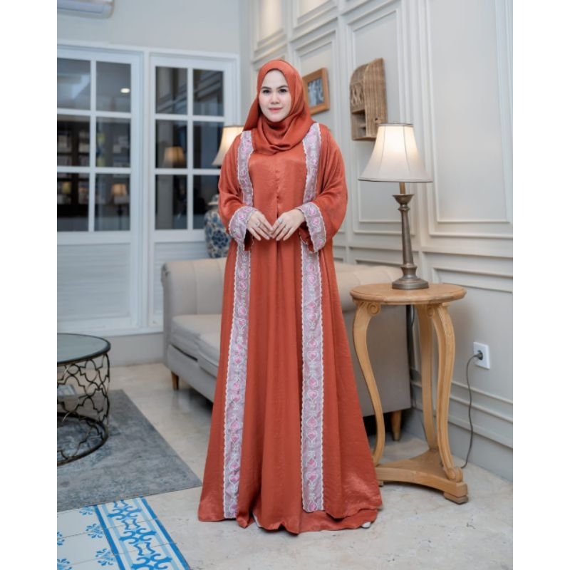 Abaya Malika // Set Abaya Bordir dan Pashmina