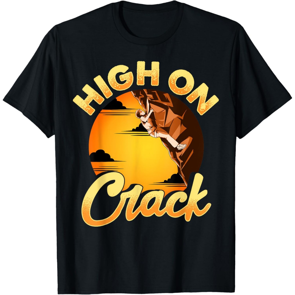 Panjat tebing tinggi di atas retak lucu panjat tebing pria wanita kaos