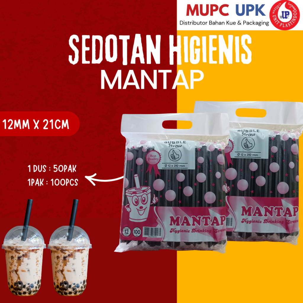 Sedotan Hygienis Mantap 12mm / Sedotan Boba Hitam 12mm