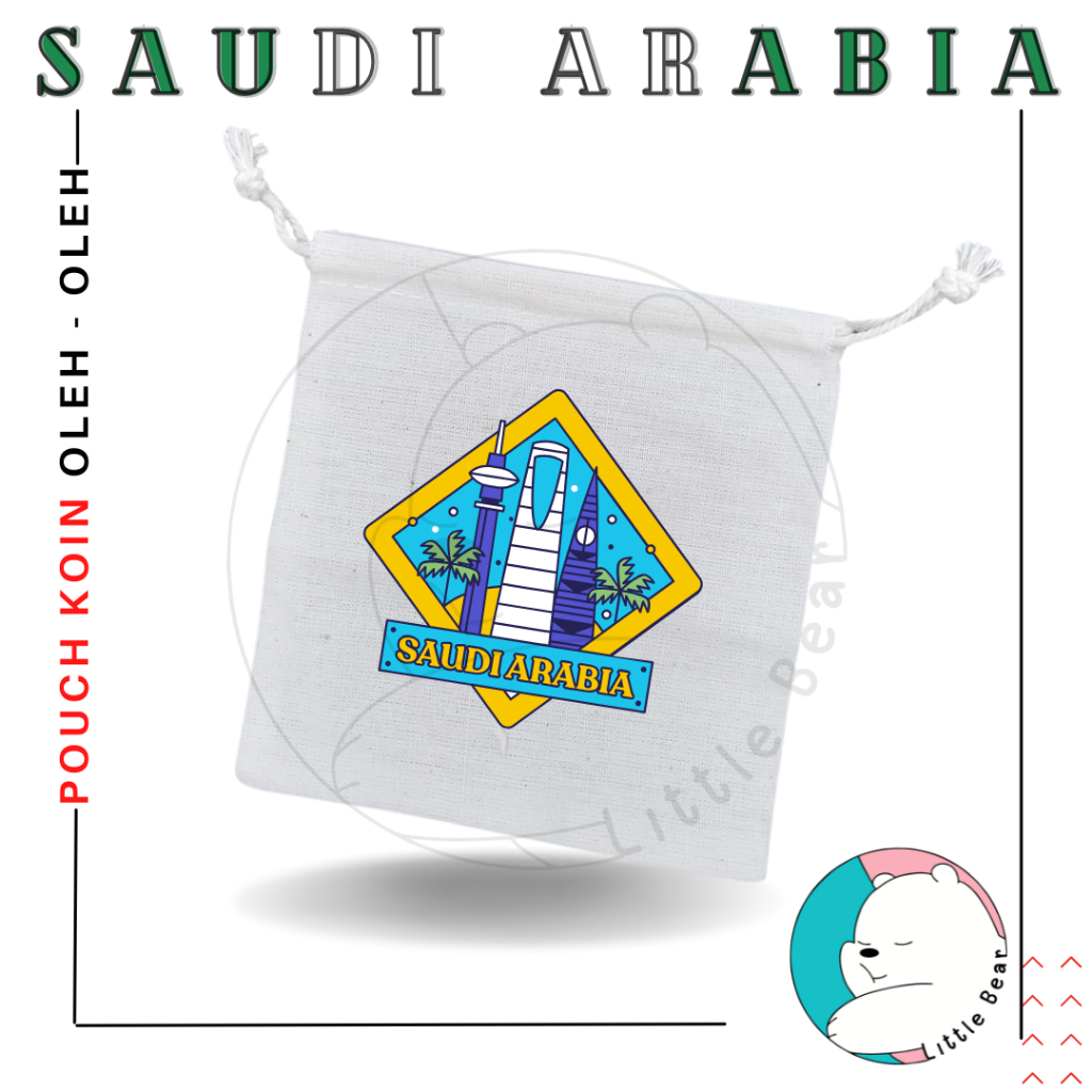 Littlebear Pouch Koin Souvenir Saudi Arabia Dompet Koin Oleh Oleh Bahan Blacu Tali Serut Type 1
