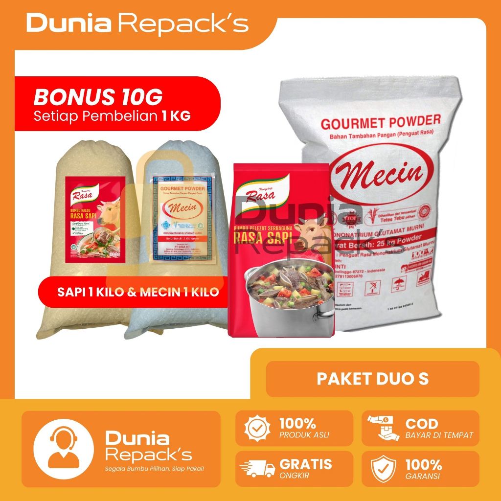 

PAKET DUO S Penyedap Rasa Sapi dan Mecin MSG Kemasan Repack 1KG Asli 100% Murni Tanpa Campuran