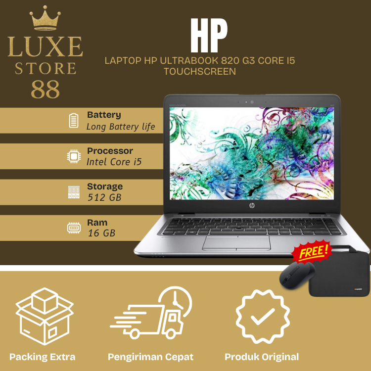 TOUCHSCREEN  LAPTOP HP ULTRABOOK 820 G3 CORE i5 RAM 16GB SSD 512GB