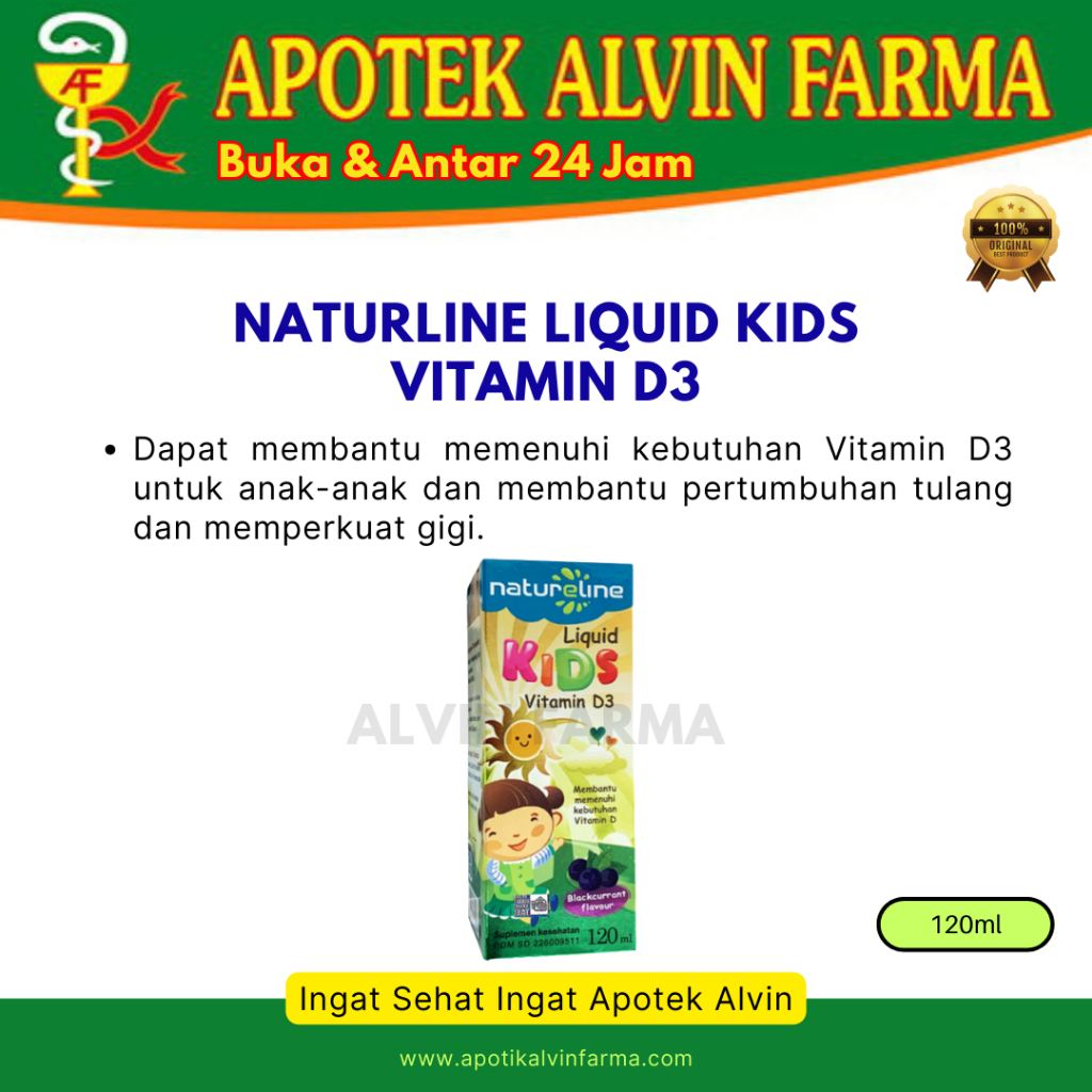 Natureline Liquid Kids Vitamin D3 120 mL – Vitamin Anak Cair Rasa Blackcurrant – Tulang & Imun