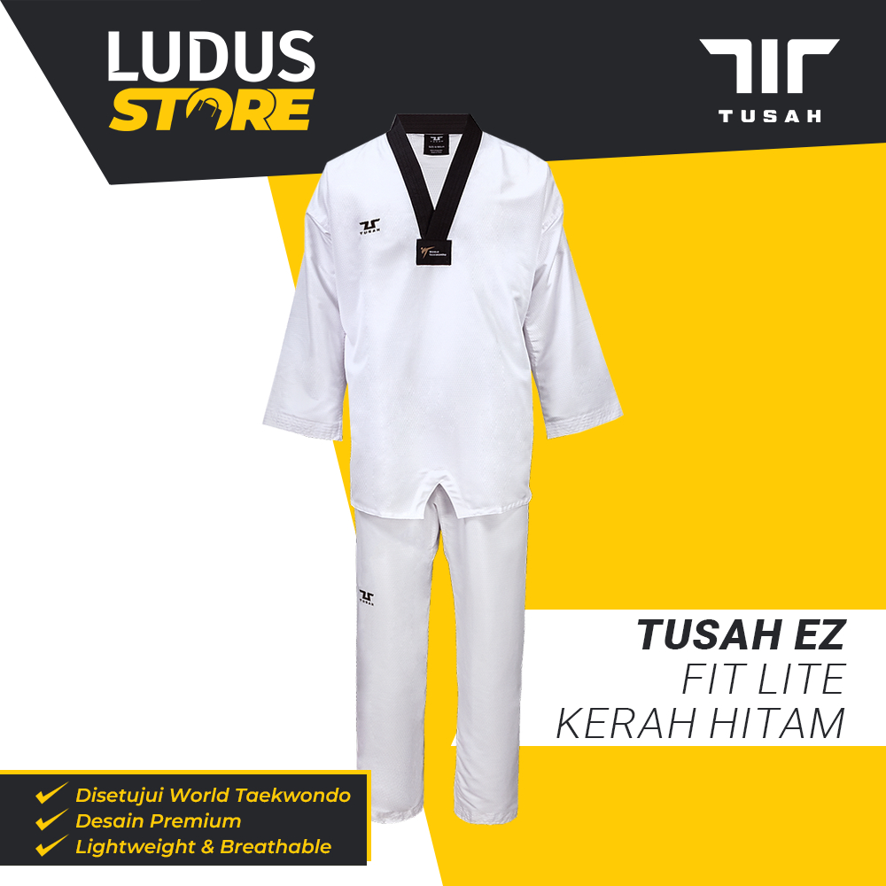 Tusah EZ Fit Lite Black V-Neck Dobok Seragam Sparring Taekwondo