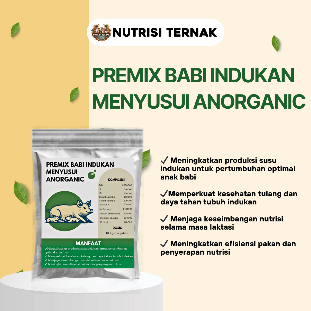 Premix Babi Indukan Menyusui Anorganik 25kg --- membantu meningkatkan produksi susu, kesehatan induk