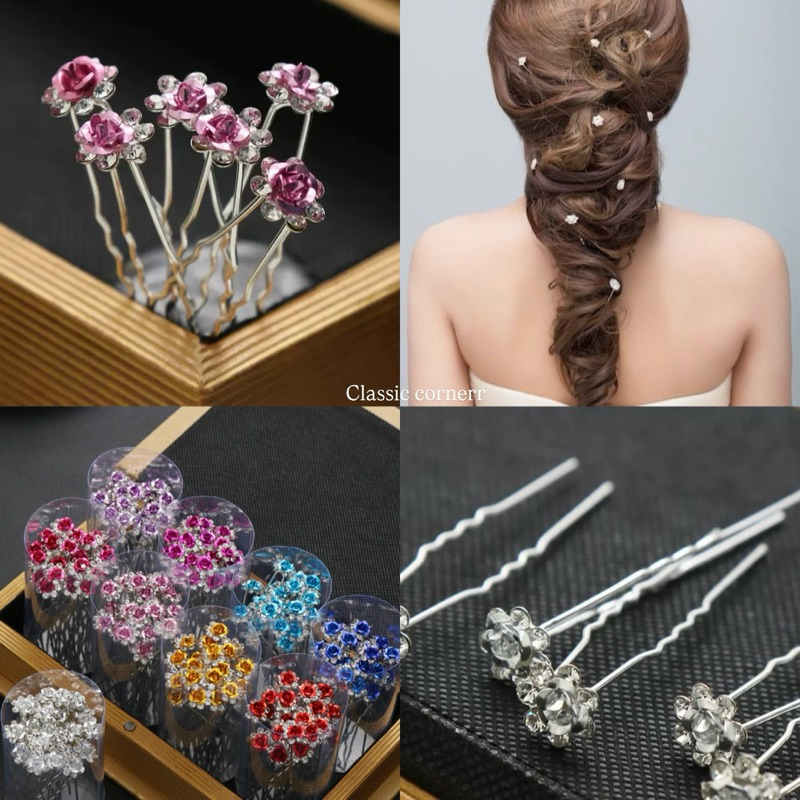 [READY] 1 pc Hairpin Rambut Tusuk Sanggul Pesta Berlian Rose Hijab Berlian Z02 | Headpin Kristal Pen