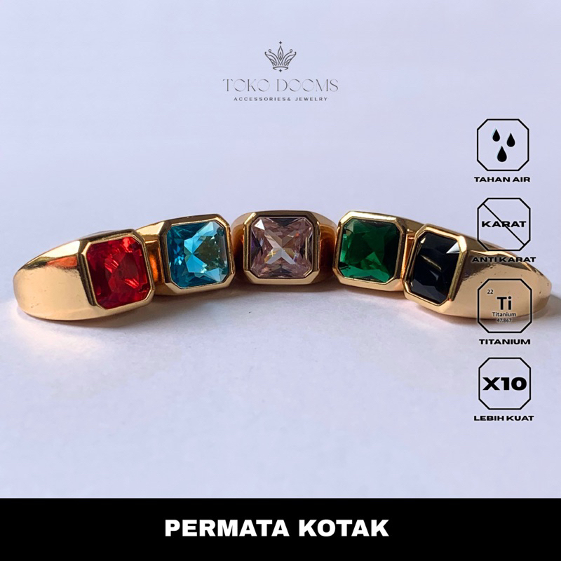 cincin pria model batu permata kotak gold